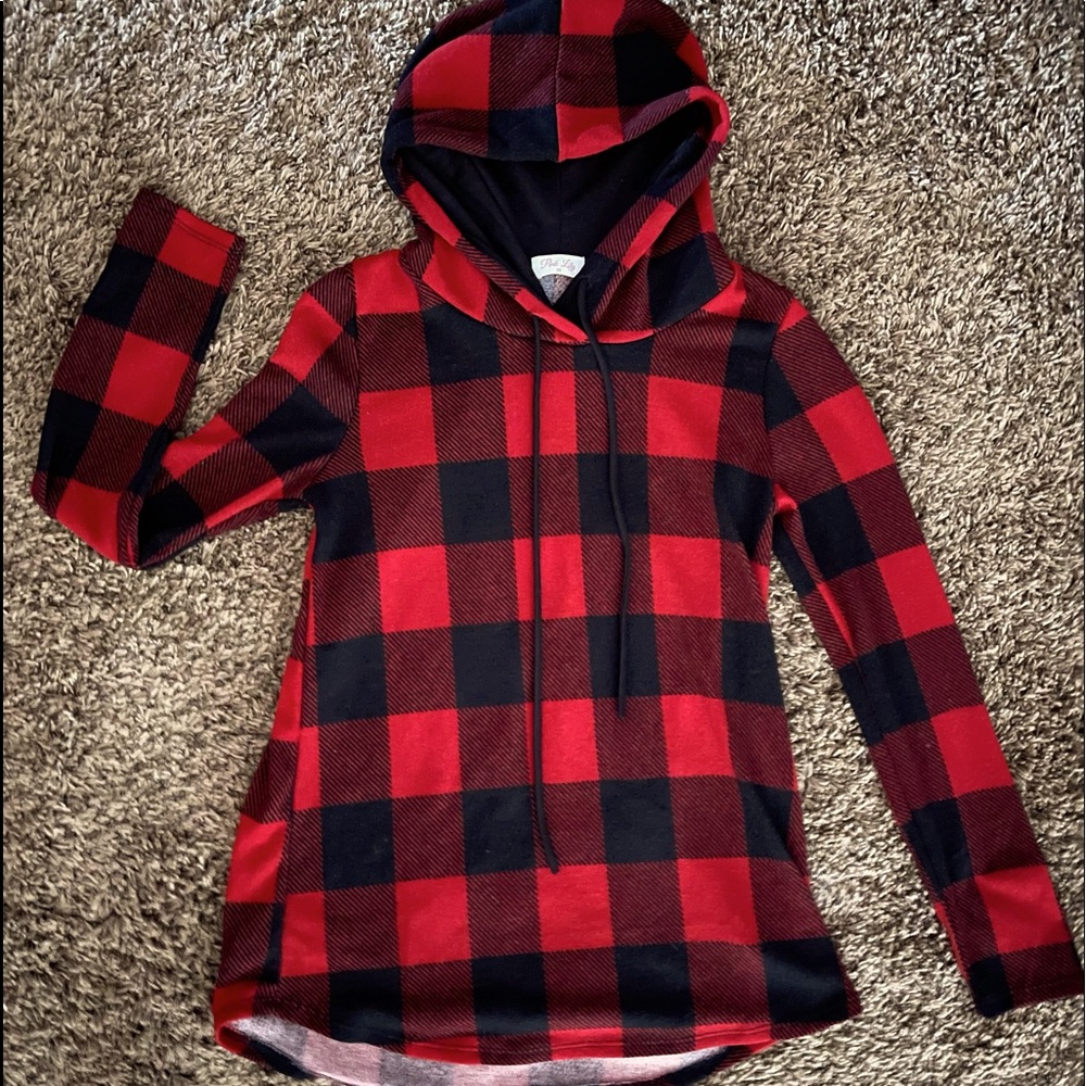 Buffalo plaid large print, casual pullover hoodie